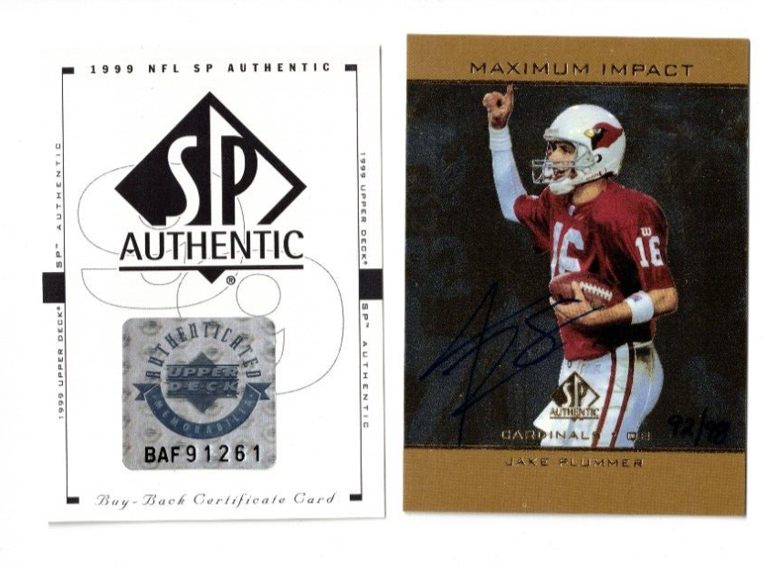 Jake Plummer Arizona Cardinals 1998 SP Authentic Impact Auto #d 92/98 