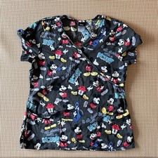 Disney Mickey Mouse Women  s Scrub Top Short Sleeve Medical Nursing Medium. READ