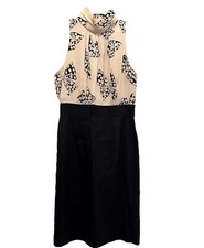 Vintage Milly Bow Print Tie Neck Silk and Wool Dress Pink Sz 2