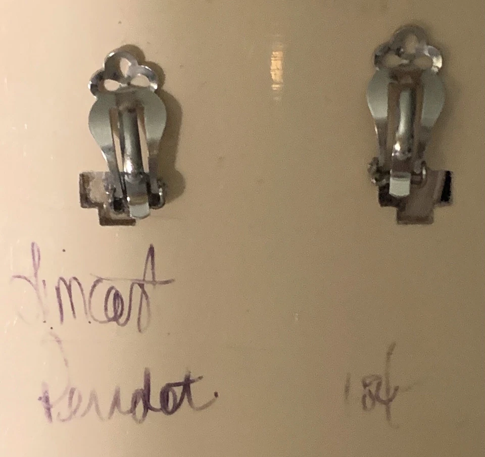 Vintage OBSIDIAN Sterling Silver Peridot Green Clip On Earrings 1984 - Image 3 of 4