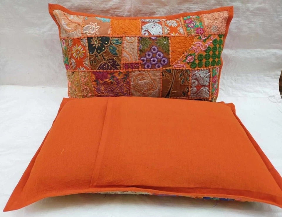 Indian Handmade Khambadia Patchwork Pillow Cover Decor Sofa Pillow Case 16X24" - Image 3 of 3
