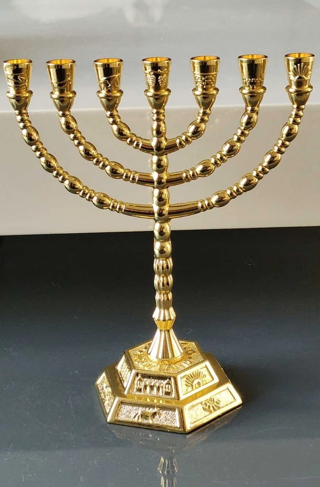 Ménorah/Chandelier Juif 7 Bras De Lumière/Symboles Des 12 Tribus Israël/Holyland - Photo 2/4