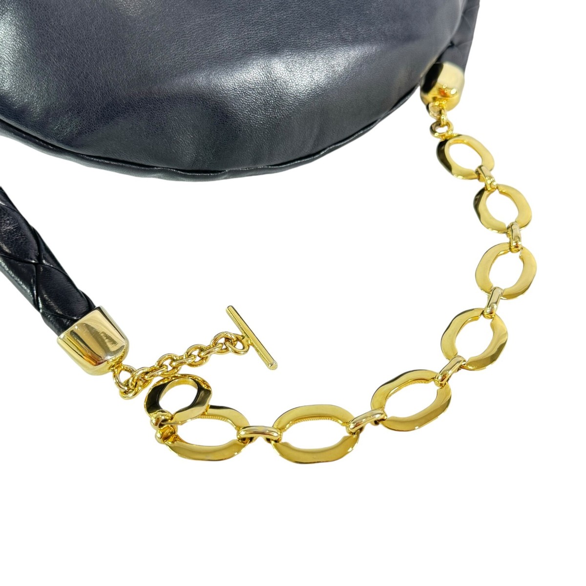 BOTTEGA VENETA Black Leather Chain Link Women's Belt Bag Fanny