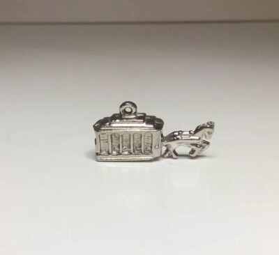 Horse Drawn Trolley Carriage Charm Pendant Silver Tone 1/2 Inch By 1 Inch