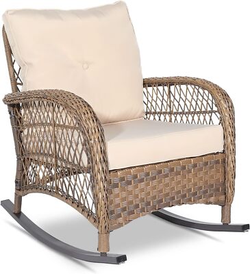 Outdoor Wicker Rocking Chair Patio Rattan Rocker Chair for Garden Backyard Porch