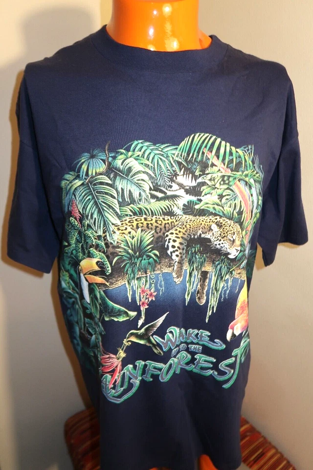 Camisa B4 De Colección 1994 Habitat Rainforest Cheetah Para Hombre Talla Grande Azul Envolvente