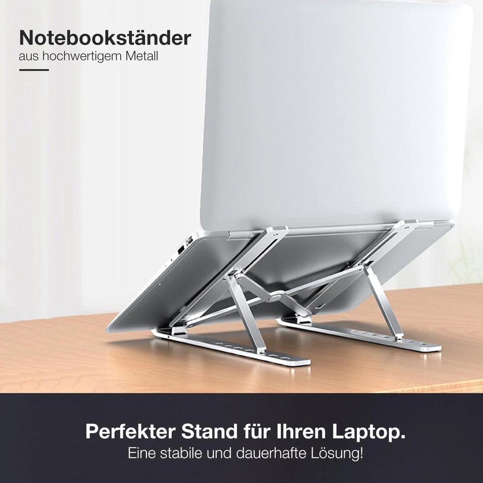 Metall Notebook Laptop Ständer Tablet Halter Halterung faltbar 7 Winkel neigbar - Bild 2 von 3