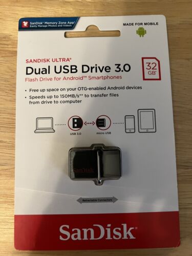 SanDisk Ultra Dual 32 GB Android Phone USB Flash Drive - BRAND NEW! - Afbeelding 1 van 1