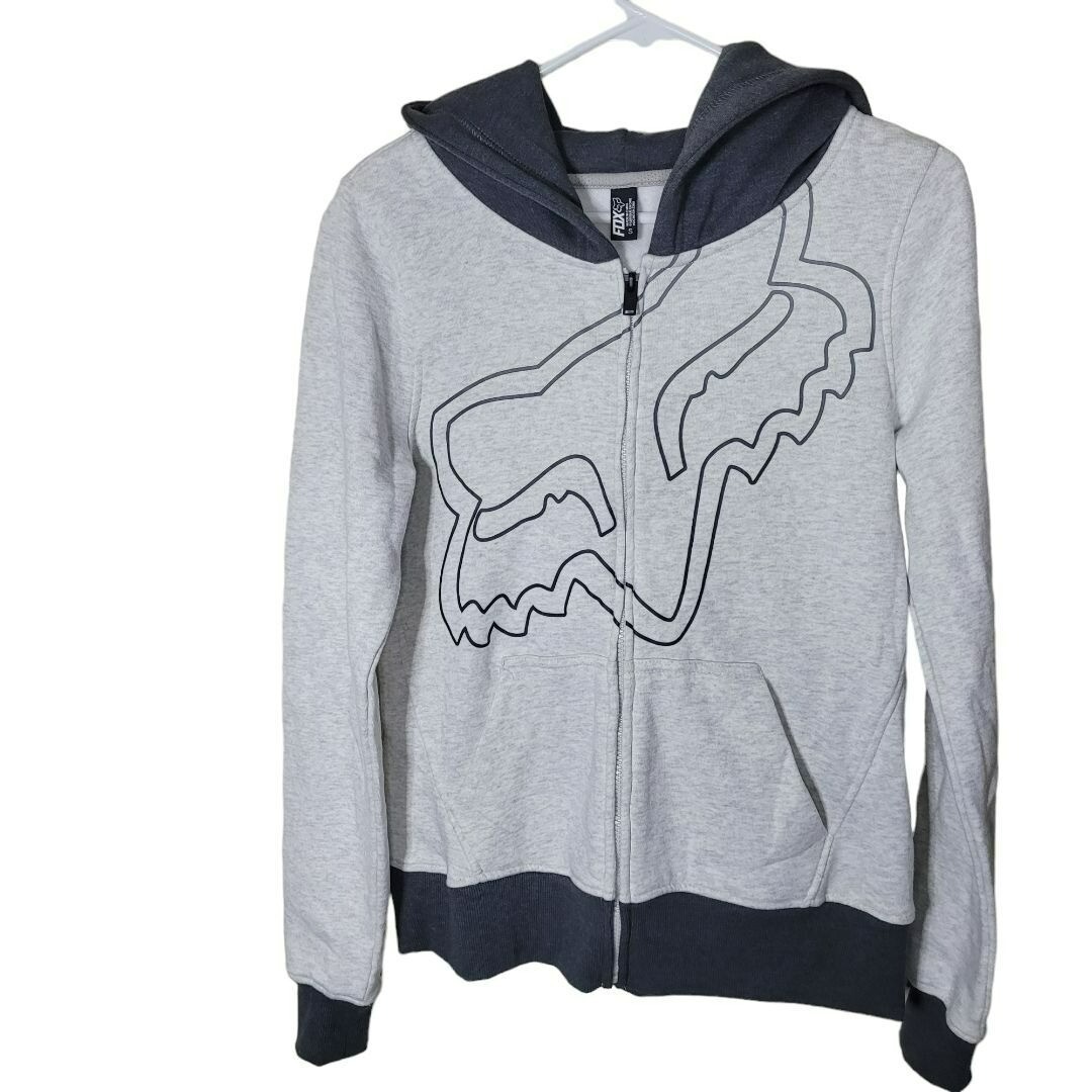 Fox Full Zip Hooded Sweatshirt Gray Pockets Mens Small | eBay