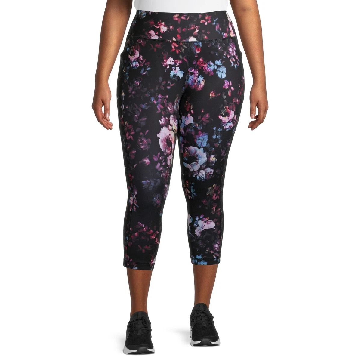 Avia Active Capri Leggings Black Floral Women's Plus Size 4X 28-30