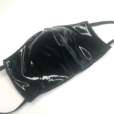 Black PVC Wet Look Face Mask Shiny Latex Cyber Goth Cosplay Costume Shield Mens