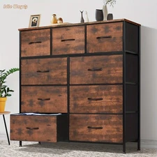 Dresser For Bedroom With 9 Drawers, Dresser With Metal Frame And Wood Tabletop