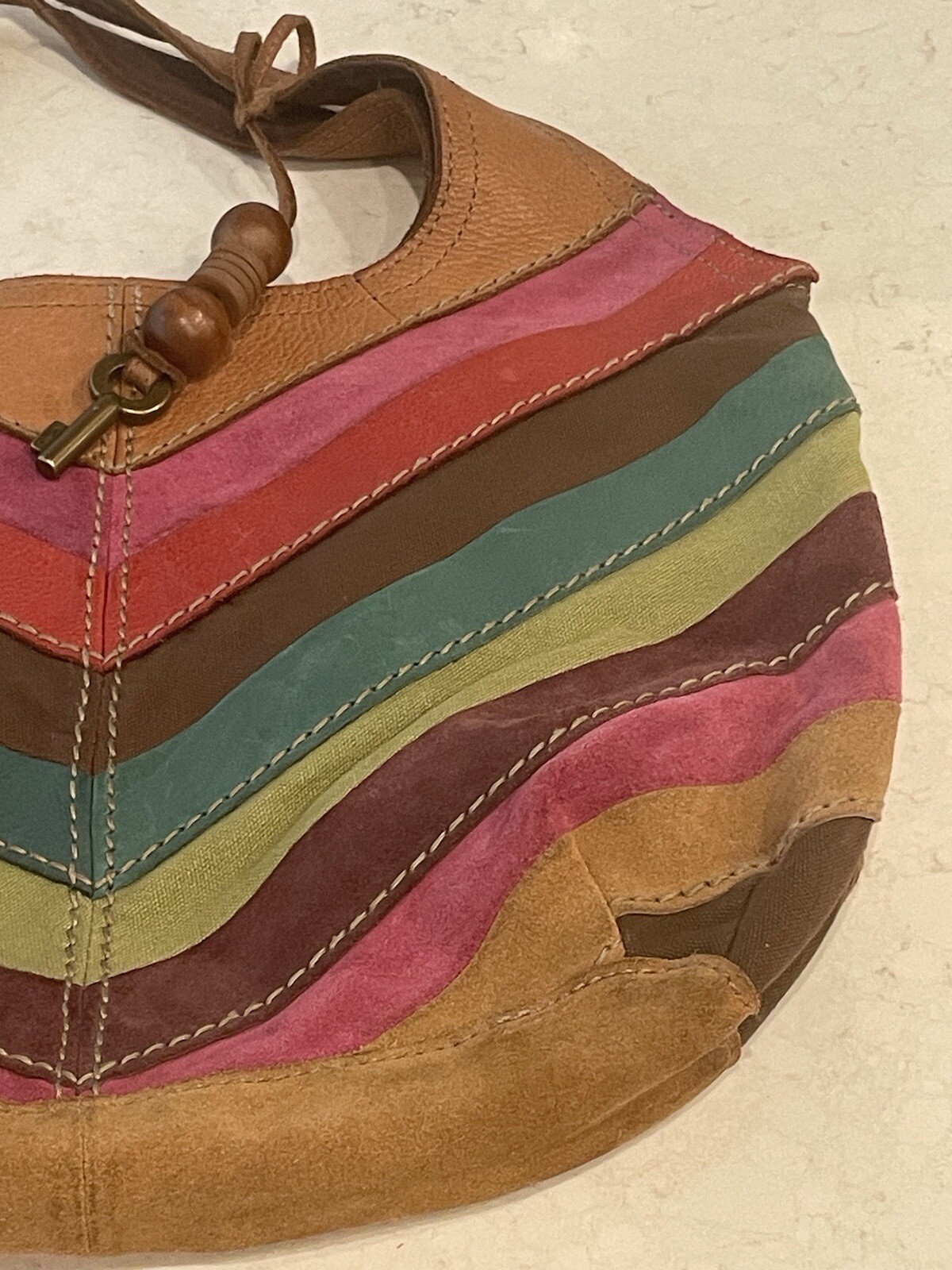 Fossil Multicolor Patchwork Leather Suede Hobo Sh… - image 4