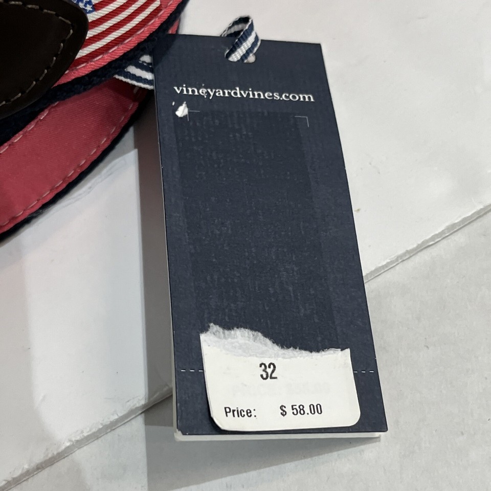 Vineyard Vines Belt Mens 32 American Flag Canvas Club Leather Trim