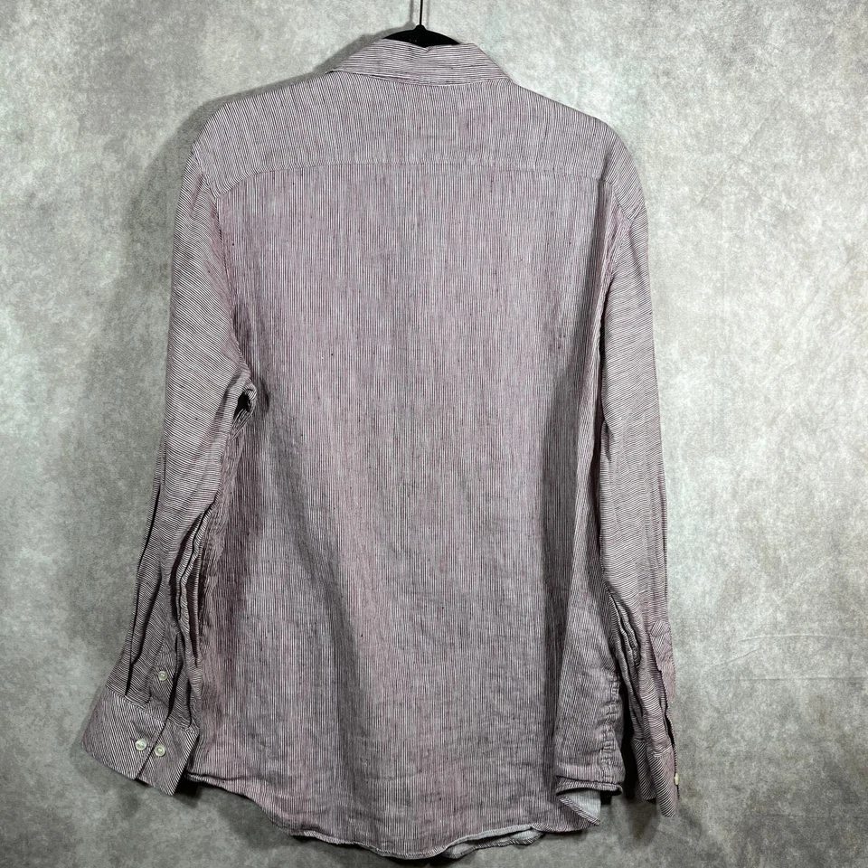 Camisa de vestir Murano Baird McNutt para hombre talla XL roja a rayas mezcla de lino abotonada Foto 4 de 4