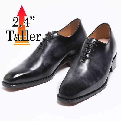 Hand Dyed Leather Elevator Shoes Height Increase 2.36'' Taller Hole Cut Oxford
