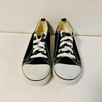 Size Black White Canvas Athletic Shoes Casual Sneakers Low Top Faded  Glory