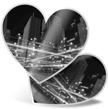 2 x Heart Stickers 15 cm - BW - 3D Digital City Architecture #42394