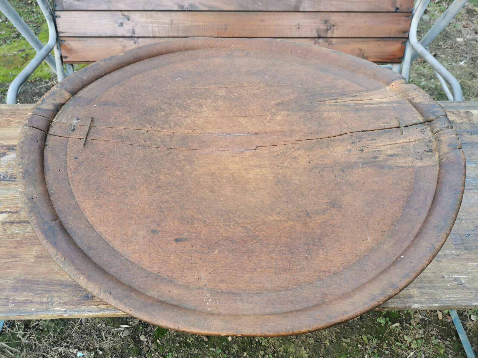 ANTIQUE PRIMITIVE OLD ROUND WOODEN OTTOMAN TABLE DINNING TABLE VERY RARE