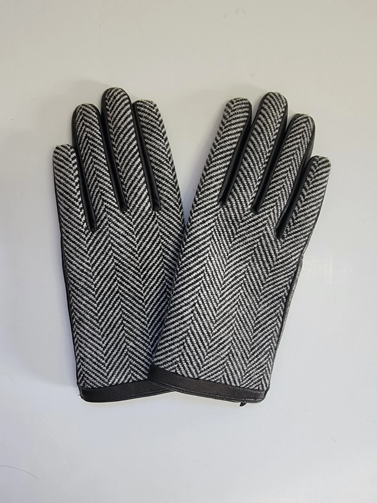 Talbots Herringbone Wool Leather Gloves Woman's M Cashmere Lining