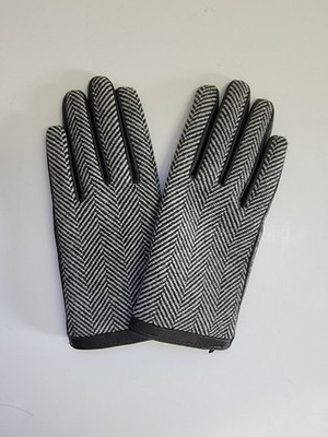 Talbots Herringbone Wool Leather Gloves Woman's M Cashmere Lining 
