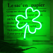 Neon Signs Shamrocks Shaped St. Patrick'S Day Decorations, Green LED Clover Neon