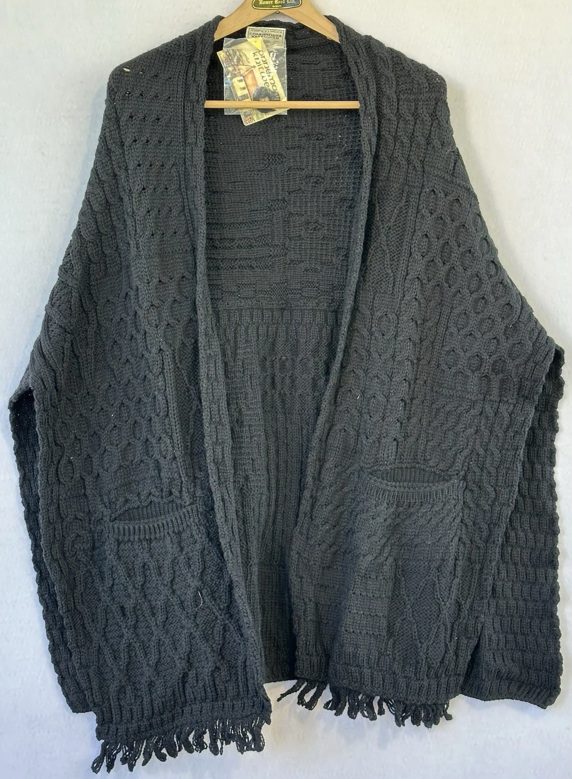 Connemara Wool Shawl Poncho Pockets Sweater Ireland Size O/ S Plus NWT