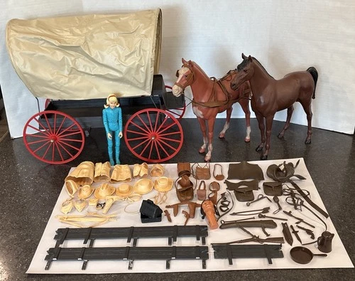 MARX Johnny West Covered Wagon Horses Figures Accessories HUGE LOT 1960's READ🔥