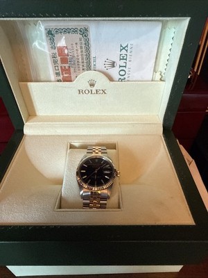 ROLEX MENS DATEJUST 16013 BLACK DIAL 18K YELLOW GOLD STAINLESS STEEL WATCH