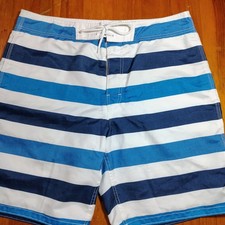 Gap Men Board Shorts Size L Blue White Striped Swim Trunks Drawstring