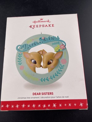 Hallmark Keepsake Dear Sisters 2016 Ornament Artist Crafted Deer Wreath w/Box