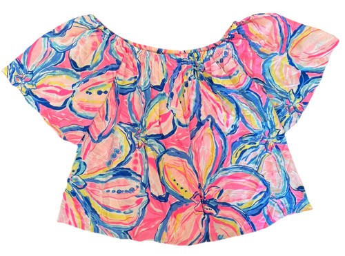 NWT LILLY PULITZER Pink Sunset The Sunny Side off-the-shoulder Sain Top LARGE