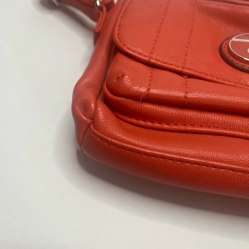 Tyler Rodan Orange Faux Leather Crossbody Handbag Purse Polka Dot Lining - Image 2 of 4