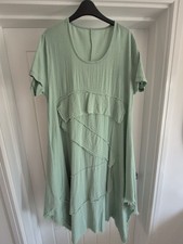 KIMKI Asymmetrical Tiered Ruffled Bohemian Cotton Dress UK 16 - Pale Green