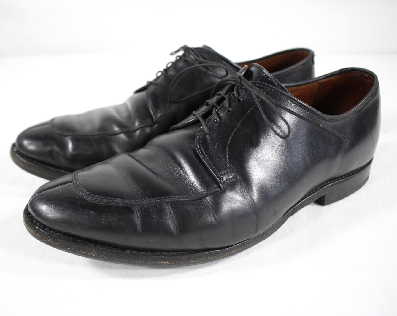 SAOLA Scarpe Allen Edmonds uomo 10 5 EEE Delray grembiule punta divisa derby pelle di vitello nero
