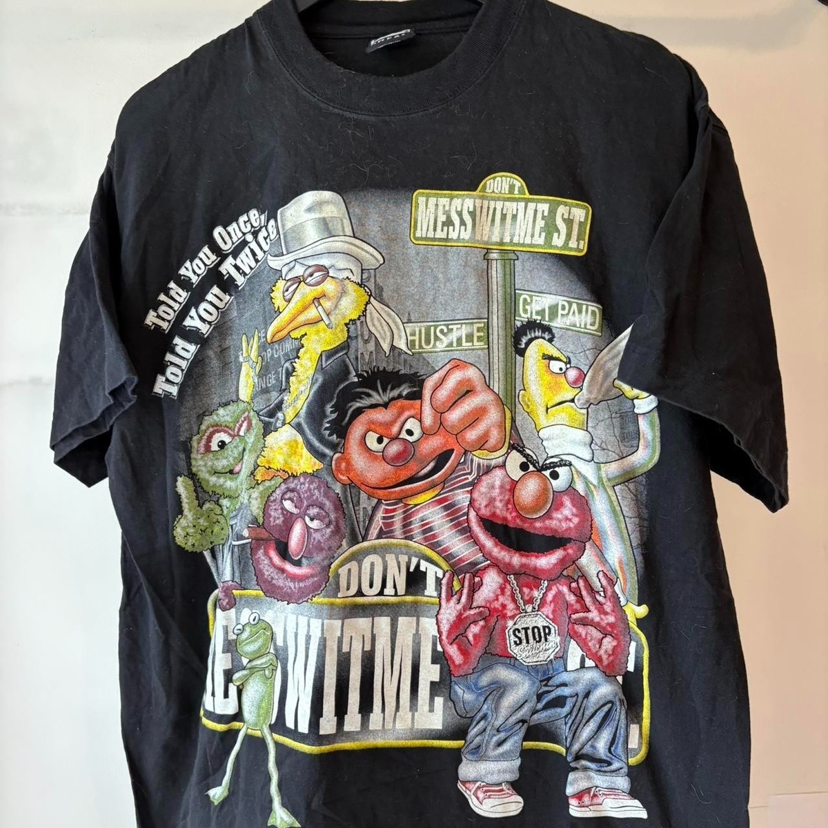 Sesame Street Gangsters Mob cartoon short sleeve black shirt