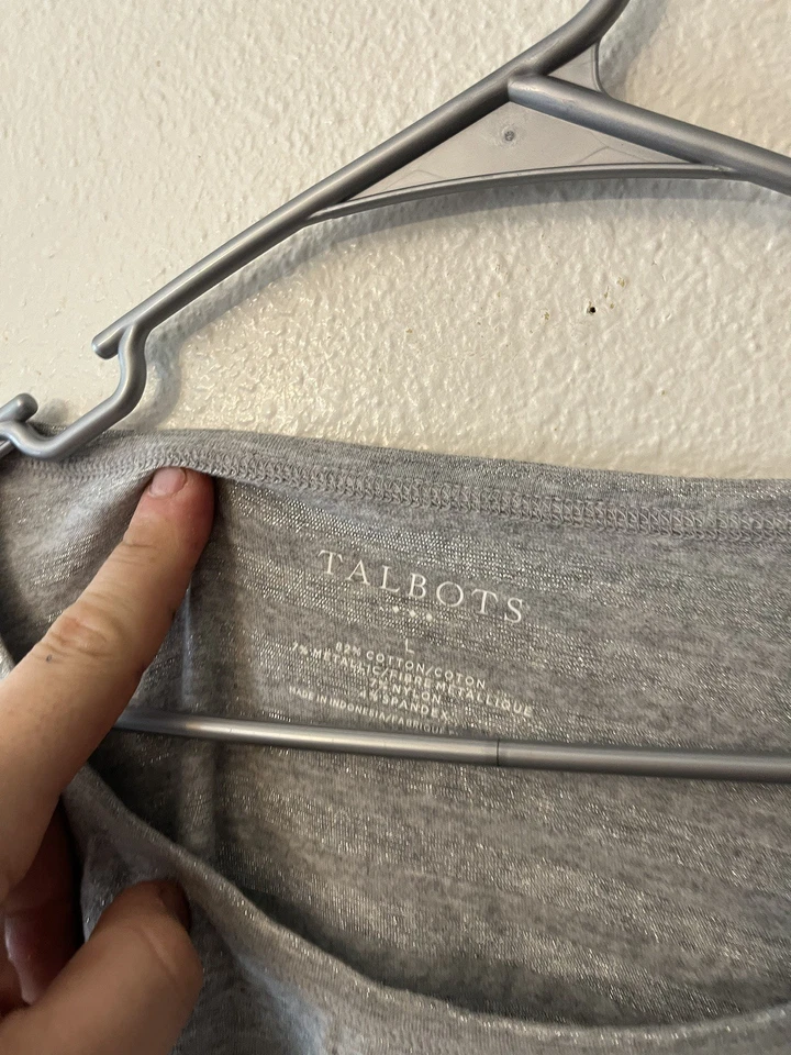 Talbots The Talbots Tee Size Large Gray Solid Long Sleeve T-Shirt Crew - Image 3 of 4