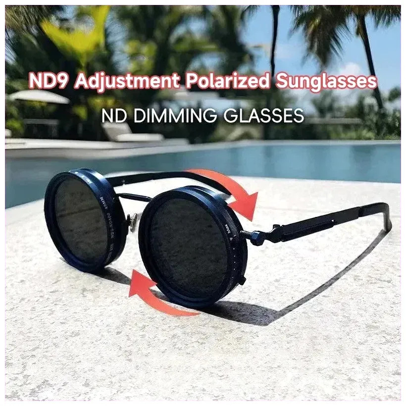 Polarized Round Sunglasses Men ND9 Adjustable Dimming Sun Glasses Women Retro