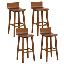 29" Wood Bar Stools Set of 4 w/ Solid Back & Seat Mid Century Bar Chairs