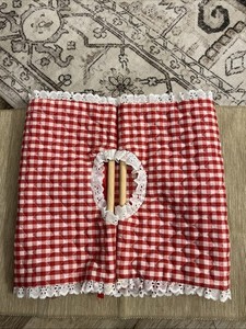 Cloth Casserole Carrier Wooden Handles Gingham Print With Lace Masonite Bottom