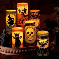 6 Pcs Halloween LED Flameless Candles with Remote Timer Real Wax Spooky Decor