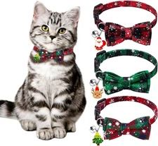 3Pack Christmas Cat Collars Breakaway with Bow Tie and Bell Christmas Adjustable