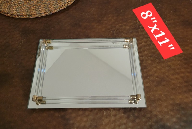 Art Deco Style Vanity Tray Mirror Perfume Lucite Rods 8x11
