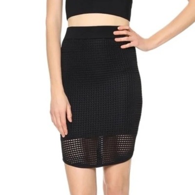 Torn Ronny Kobo Mesh Bodycon Mini Skirt Medium Black