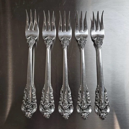 Wallace Grande Baroque Sterling Silver 5 Cocktail Seafood Forks Lot