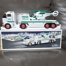 Hess Gasoline Gas & Oil Toy Truck Hauler w/ Helicopter - White/Green