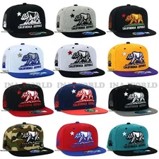 California Republic Hat Bear Logo Embroidered Snapback Flat Bill Baseball Cap 