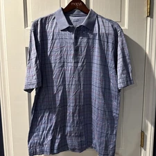 Cutter & Buck Polo Shirt Mens Med Blue Plaid Signature Collection short sleeve