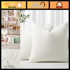 Soft Chenille Cream White Throw Pillow Covers 22x22 - Set of 2 Decorative Cushio