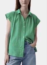 New Gap Short Sleeve Relaxed Fit Crinkle Gauze Shirt Simply Green Small Tall